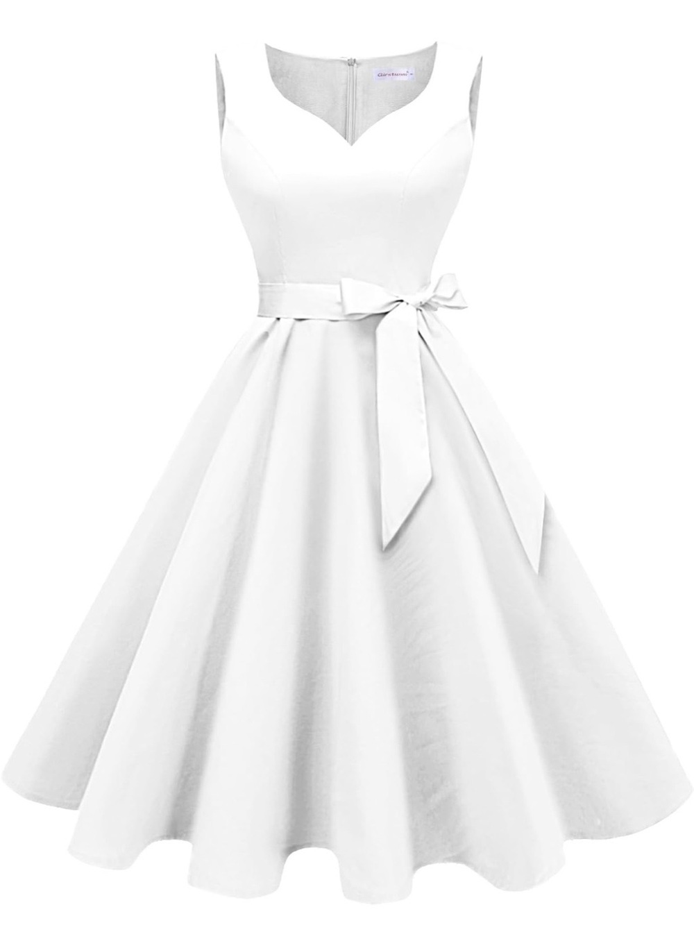 Elegant White Fit-and-Flare Dress with Waist Tie